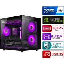 Xaser Kratos X70 Intel Ultra 5 225F 16GB Ddr5 Ram 512GB M.2 Nvme SSD 8gb RTX5060TI Sıvı Soğutmalı Masaüstü Oyuncu Bilgisayarı