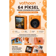 Kuzgun Ticaret Mini Dijital Kamera 64MP 16X Digital Zoom Retro Vintage 1.4’’ekranlı Video Kamera Taşınabilir Tasarım Turuncu