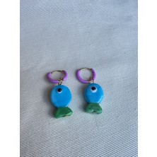 Bijux By Mrv Murano Cam Balık Küpe Mor Mavi