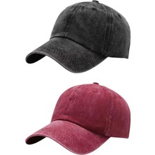 Uniquetrenders Unisex Eskitme Vintage %100 Pamuklu Ayarlanabilir Beyzbol Kep Şapka 2'li Set