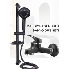 MDArmatür Siyah Sürgülü Duş Seti Mat Siyah 4 Parça Mix Banyo Duş Batarya Seti Garantili Musluk