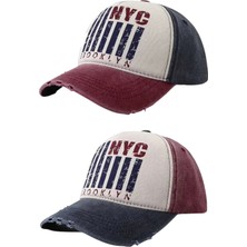 Uniquetrenders Unisex Eskitme Nyc Brooklyn Nakışlı Ayarlanabilir Beyzbol Kep Şapka 2'li Set