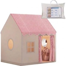 Ayshpek Pembe Pötikareli&Kareli Lüks Çocuk Oyun Çadırı - Büyük Boy Ev Tipi İç ve Dış Mekan Oyun Evi (130x120x100 cm)
