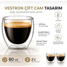 Vestron 2’li Set Espresso Bardağı 80 ml Kahve Bardağı Çift Cidarlı Bardak VCT
