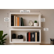 Arşe Beyaz Duvara Monte 2 Li Kitaplık Modern Tasarım Suntalam Malzeme 25 cm Yükseklik 50 cm Genişlik