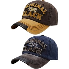 Uniquetrenders Unisex Eskitme Original The Black Nakışlı Ayarlanabilir Beyzbol Kep Şapka 2'li Set