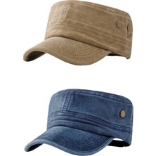 Uniquetrenders Unisex Eskitme Vintage %100 Pamuklu Castro Kep Şapka 2'li Set