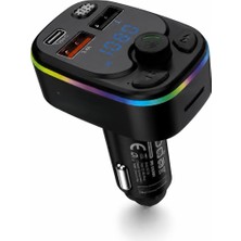 Skygo Bluetooth 5.3 Fm Transmitter Pd 20W Şarj Cihazlı Led Ekranlı Rgb Aydınlatmalı Siyah ND1100