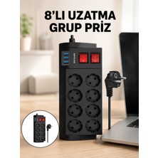 Termal Korumalı 8 Prizli 3 Usb’li Uzatma Kablosu Yeni Nesil