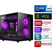 Xaser Kratos X20 Intel Ultra 5 225F 16GB Ddr5 Ram 1tb M.2 Nvme SSD 8gb RTX5060 Sıvı Soğutmalı Masaüstü Oyuncu Bilgisayarı
