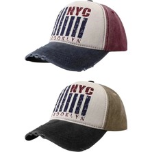 Uniquetrenders Unisex Eskitme Nyc Brooklyn Nakışlı Ayarlanabilir Beyzbol Kep Şapka 2'li Set