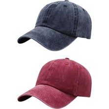 Uniquetrenders Unisex Eskitme Vintage %100 Pamuklu Ayarlanabilir Beyzbol Kep Şapka 2'li Set