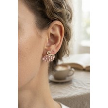 Gürbelle Pembe Zirkon Taşlı Gold Swan Kuğu Model Kadın Küpe