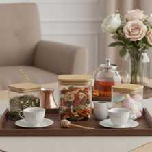 Bambu Kapaklı Kare Cam Kavanoz – 350 Ml, Sızdırmaz Contalı, Şeffaf Çizgili Tasarım, Çok Amaçlı Saklama Kabı