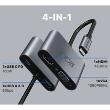 TeknoKapsül Inca ITPC-06T Type-C Hub X4 HDMI 4k@30 Hz+ Vga+ USB 3.0+Pd 100W Alumınyum Kasa Çoklayıcı