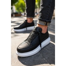 Mevese Meverk Cilt Erkek Sneaker Ayakkabı – Kalın Taban Günlük Siyah