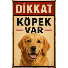 Lucena Retro Dikkat Köpek Var Golden Retriever Metal Uyarı Tabelası Dekoratif Levha