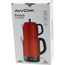 İlkyaz Fashion Awox Fresco Kırmızı Elektrikli Çay Makinesi Çaycı Set 1.7lt Su Isıtıcı + 1.2lt Demlik Paslanm