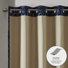 Sun Smart MIRAGE%100 Toplam Karartma Penceresi, Örme Jakarlı Damasko Oda Karartma Perdeleri Gromet Üstlü Panel, 50X84, Lacivert