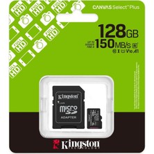 TeknoKapsül Kıngston SDCS3/128GB, Canvas Select Plus Gen3 A1, 100MB/S, Microsd Kart Bellek (Sd Adaptörlü)