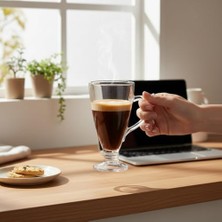 2 Adet Cam Latte Bardağı Kulplu Cam Kahve Bardağı 300 ml