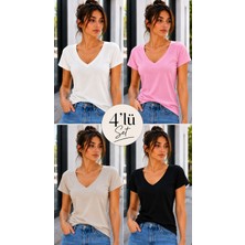 Hayalet Kadın V Yaka Kısa Kollu T-Shirt Ultra Soft Basic Bluz