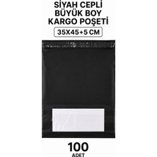 Herşey Trend Siyah Cepli Büyük Boy Kargo Poşeti 35X45+5 cm 100 Adet