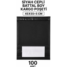 Herşey Trend Siyah Cepli Battal Boy Kargo Poşeti 45X55+5 cm 100 Adet