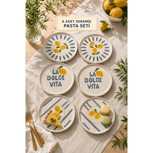 Rotanev 6 Adet Seramik Özel Tasarım Handmade Limon Pasta Tabak Seti - Tatlı Tabağı Set