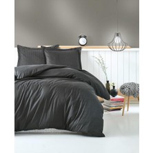 Cotton Box Çift Kişilik Saten Nevresim Takımı Elegante Stripe Antrasit