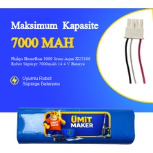 Ümit Maker Philips HomeRun 3000 Serisi Aqua XU3100 Robot Süpürge 7000mAh 14.4 V Batarya – Orjinal Uyumlu Uzun Ömürlü, Yüksek Performans Pil