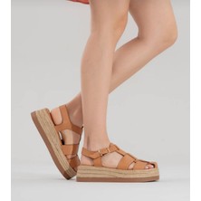 Butik Noble Shoes Hakiki Deri Kalın Taban Kadın Sandalet