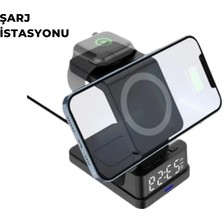 Meks Kablosuz Şarj Istasyonu ve Dijital Saat – Apple Uyumlu, 3 Kademeli Işık Ayarı