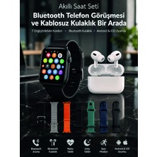 Valor Bluetooth Telefon Görüşmeli Akıllı Saat Seti Kablosuz Bluetooth Kulaklık 7 Değiştirilebilir Kordon