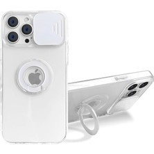 Nurton Ally iPhone 13 Pro 6.1 Inç Kılıf Sürgülü Kamera Lens Korumalı Yüzük Standlı Silikon KILIF-(5775)