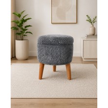 Eda Hacıoğlu Edam Bedding Group Teddy Oval Ahşap Retro Ayaklı Dekoratif Sandıklı Puf