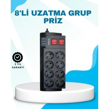 Valor Isıya Dayanıklı Termal Akım Korumalı 8'li Priz ve 3 USB Girişli Uzatma Kablosu