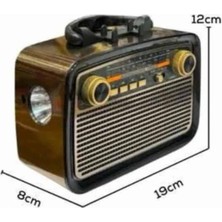 Nurton Nostaljik Görünümlü Ahşap Radyo Tf Sd USB Girişli LED Fener Işıklı