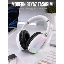 Nurton Kablosuz Bluetooth Mikrofonlu Beyaz Kulaklık  Rgb Işıklı
