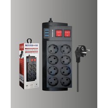 Nurton Güçlü Termal Korumalı 8 Priz + 3 USB Çoklu Uzatma Kablosu 2m