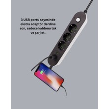 Nurton Akım Korumalı Anahtarlı USB Girişli Üçlü Priz