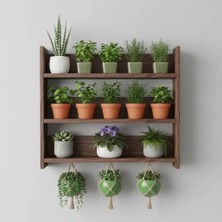 Kumsal Concept Ahşap Duvar Rafı - 3 Katlı Çok Amaçlı Mutfak ve Balkon Rafı - Saksılık - 50X50 cm