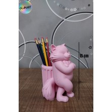 Glanart 3 Boyutlu Kedi Figürlü Masa Üstü Kalemlik (3d Filament) 1 Adet Pembe