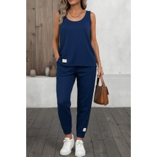 Trend Cojans Kadın Askılı Yuvarlak Yaka Viskon Iki Iplik Bluz ve Eşofman Altı Ikili Takım