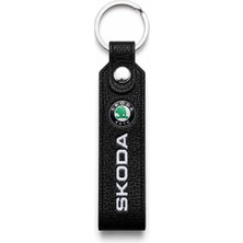 SAVEK Skoda Logo Baskılı Siyah Suni Deri Anahtarlık