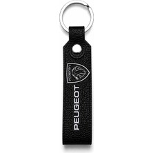 SAVEK Peugeot Logo Baskılı Siyah Suni Deri Anahtarlık