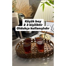 Zeynepin Dükkanı 1 Adet Rattan Görünümlü Oval Çay Kahve Sunum Dekor Tepsi küçük boy
