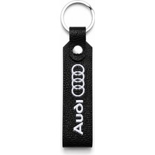 SAVEK Audi Logo Baskılı Siyah Suni Deri Araba Anahtarlık
