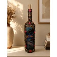 Züzü Design El Yapımı LED Işıklı Yelkenli Temalı Dekoratif Şişe | Gül Işlemeli Vintage Ev Salon Ofis Dekoru 35 cm