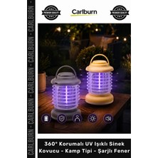 Carlburn Özel Üretim Gri Krem Asorti Sessiz 360° Korumalı Uv Işıklı Sinek Kovucu Kamp Tipi Şarjlı Fener